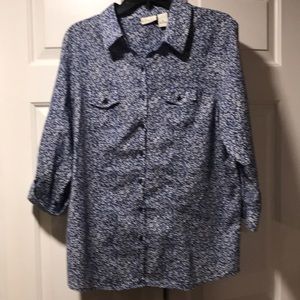 Button up blue shirt with pattern